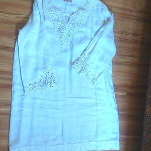 Handmade Italian Linen midi loose dress with crochet.